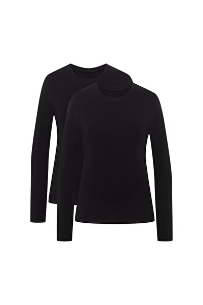 Henderson Women's Long Sleeve T-Shirt 2-Pack Undershirt Blouse Viscose & Elastane Basic Slim Fit | Blue