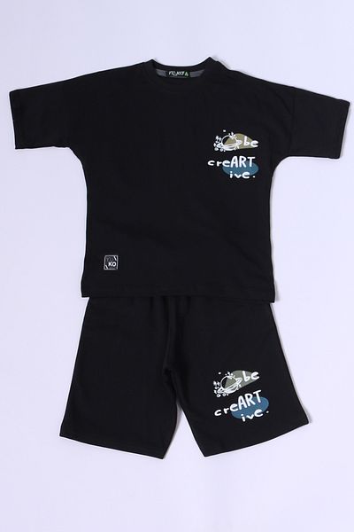 HÇM Hesaplı Çocuk Mağazaları Boy's Shorts Suit Back Printed Oversize Fit D45