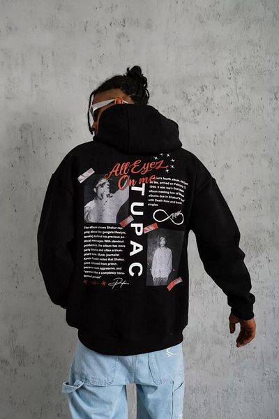 Silerra    Men's Front Back Printed Hooded Sweat - Black