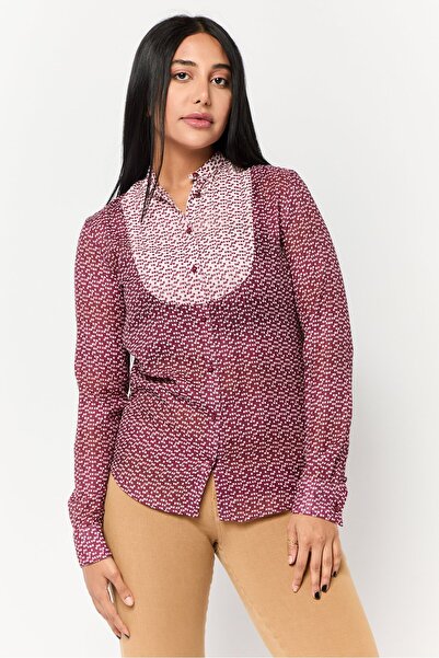 Harmont & Blaine Women Band Collar Long Sleeves Allover Print Blouse, Multicolor