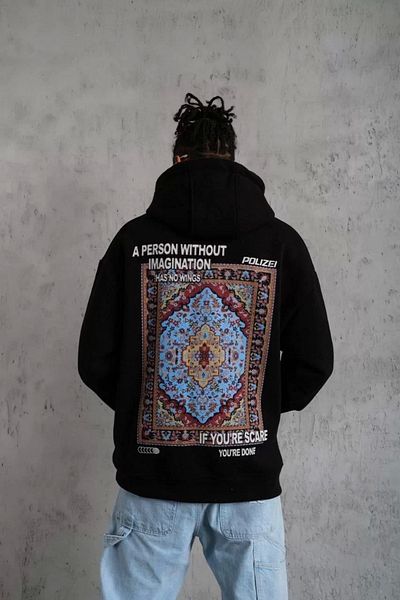 Silerra    Men's Kilim Pattern Hooded - Black