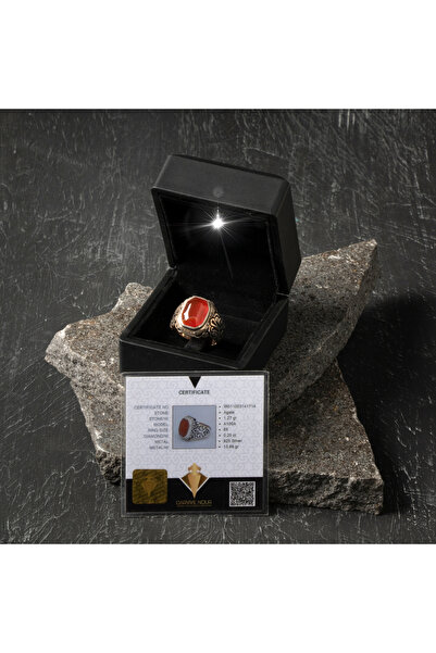 OSMANLI DOĞAL TAŞ Sertifikalı Özel Seri Akik Doğal Taş Pırlantalı Yüzük - 925...