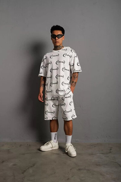 Olmira Store طقم شورت مزدوج مطبوع للرجال - أبيض