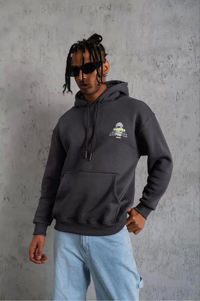 Silerra Men's Corded Mask Printed Hooded Sweat - Gray