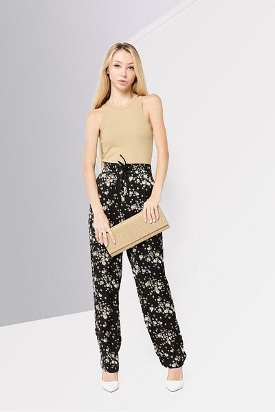 Scotch & Soda Women 32 Inseam Regular Fit Mid Rise Allover Print Tapered Leg Pants, Multicolor