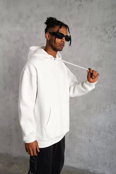Silerra    Men's Plain Hooded Sweat - White