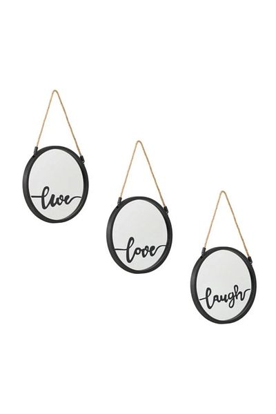 Wonderland Set oglinzi de perete, 3 buc, Love/ Live/ Laugh, 25 x 1 cm