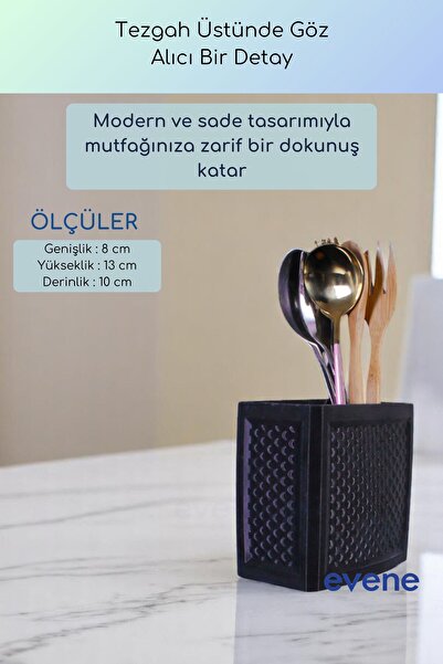 Evene Tezgah Üstü Kaşıklık Dekoratif Dik Kaşıklık Silindir Kaşıklık Siyah Renk Model 92