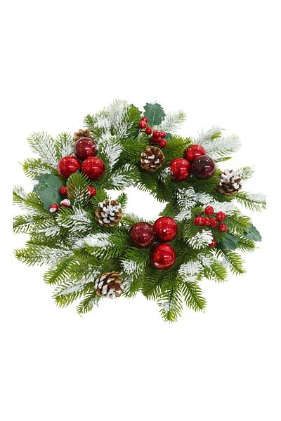 ideal STORE idealStore Christmas Wreath Made of Artificial Fir, Diameter 40CM, Snowy Twigs, Decorated with F