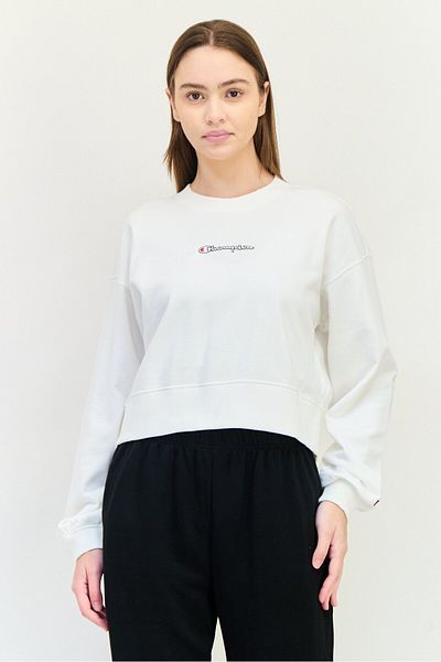 Champion Women Oversize Fit Long Sleeve Outdoor Crop Sweatshirt, White
