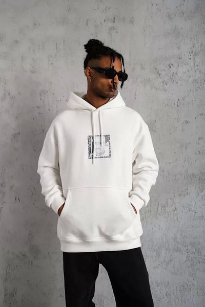 Silerra    Men's Front Back Printed Hooded Sweat - White
