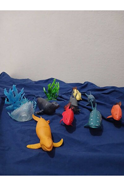 GÜLEÇ TİCARET 11Parça Deniz Okyanus Hayvan Seti Deniz Yosunu Köpek Balığı Nem...