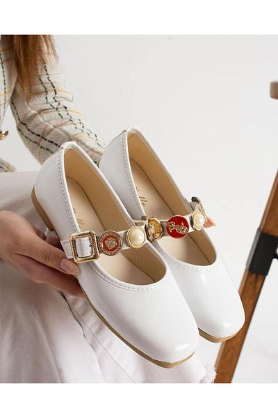 VENUCIA Women's Mary Jane Ballet Shoes Comfortable Daily Model with Pearl and Gold Button Buckle