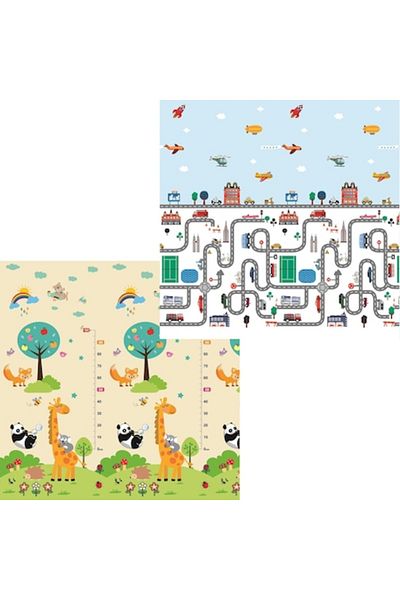 figga Covor de joaca FiGGA® pentru copii, 200 x 180 cm, Spuma protectie, Termoizolant, Pliabil, 2 fete, I