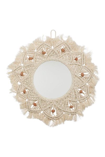OEM Oglinda de perete cu macrame, bej, 45 cm