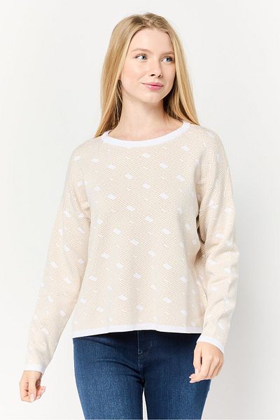Guess Women Crew Neck Textured Long Sleeves Sweater, Multicolor