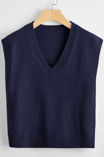 COOL TARZ Elégance Navy Blue V-Neck Sweater