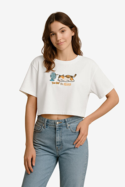 FANA Woman's white t-shirt - cat figured, slogan Printed summer short Oversiz...