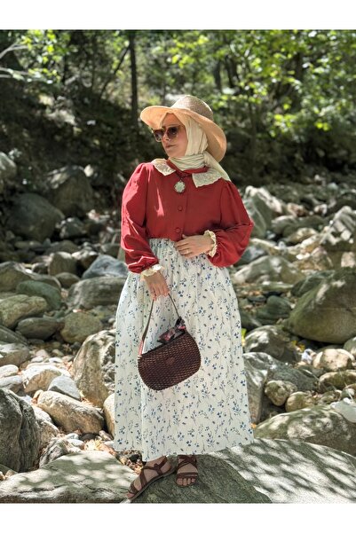 Mina Terzi&Butik Kiremit Etek Üstü Güpür Yaka Gömlek