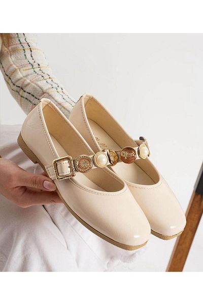 VENUCIA Women's Mary Jane Ballet Shoes Comfortable Daily Model with Pearl and Gold Button Buckle