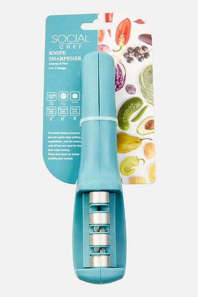 Social Chef 3 Slots Non-Slip Knife Sharpener, Blue