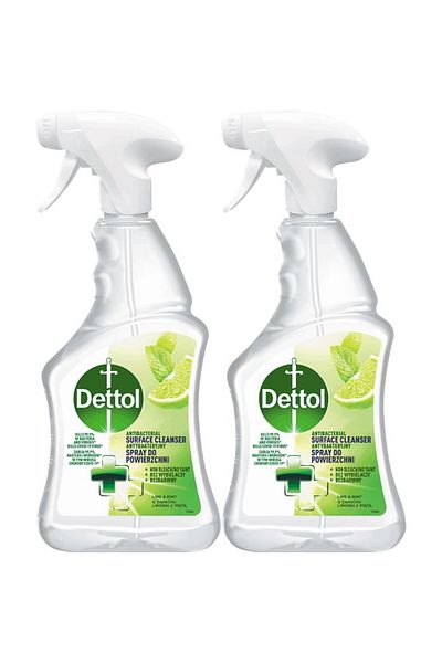 Dettol Set of 2 x Dettol Surface Disinfectant Spray, Lime and Mint Fragrance, 500 ml