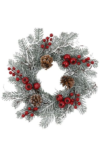 ideal STORE Coronita pentru Craciun idealStore din Brad Artificial Nins, Diametru 40CM, Decorata cu Conuri de Br