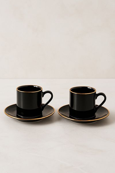 RGS HOMELİFE Gold Gilded 4 Piece Black Coffee Cup Set for 2 People