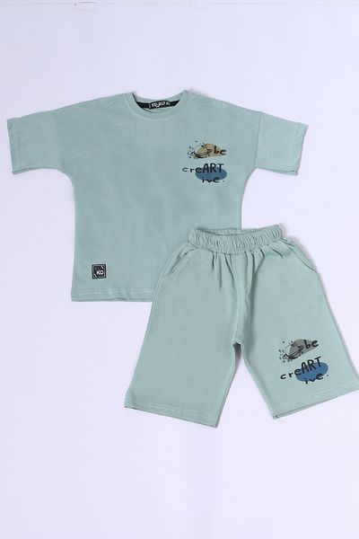 HÇM Hesaplı Çocuk Mağazaları Boy's Shorts Suit Back Printed Oversize Fit D45
