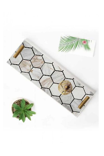 rexa Serving Tray with Gold-Tone Metal Handles – Elegant Tray for Dining & Décor