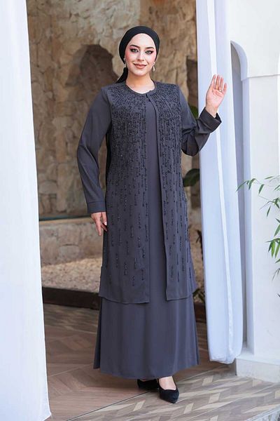 N.S NEVA STYLE Χάντρες Κεντημένο Καπνιστό Hijab Abaya 29119FU