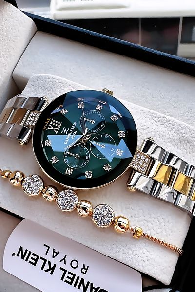 Daniel Klein Original Cutout Glass Waterproof Women Wristwatch Two Colors Steel Cord Gift Wristband Dkby2040C3