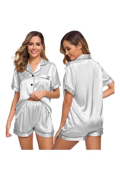 Caprisious Satin Silk Women's Pajama Set - 2-Piece Summer Sleepwear, Button-Down Top and Shorts