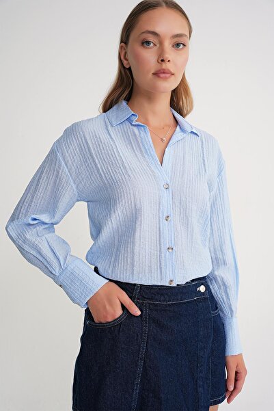Mixray 4642 Women's Epaulet Kraşlı Shirt Baby Blue