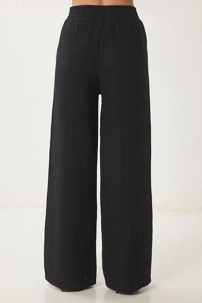 Mogi Butik Women's Elastic Waist Palazzo Muslin Trousers 3078