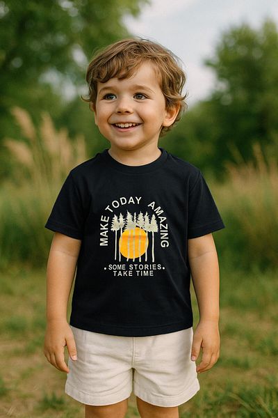 LUESS Tricou cu mânecă scurtă cu imprimeu pentru băiat, 100% bumbac - negru (3-4 ani 8-9 ani)
