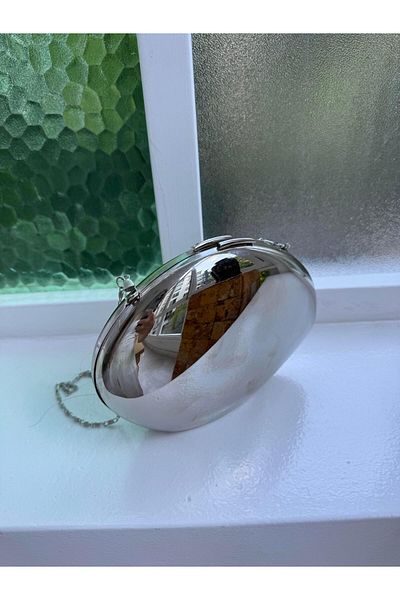 Tina İstanbul Metallic Oval Asymmetric Bag Silver