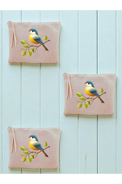 lili hediyelik Τσάντα μακιγιάζ Cute Bird Printed 3 τεμαχίων 20x25 cm - Τσάντα μακιγιάζ ταξιδιού