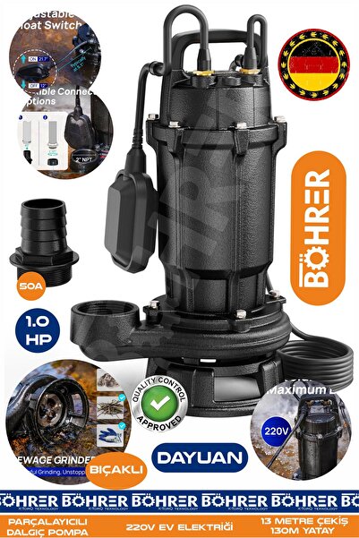 BÖHRER BIÇAKLI Alman 0.75 Kw 1.0 HP 220V Ultra Kalite Demir Drenaj Logar Pis Su Parçalayıcılı Çelik Gövde D