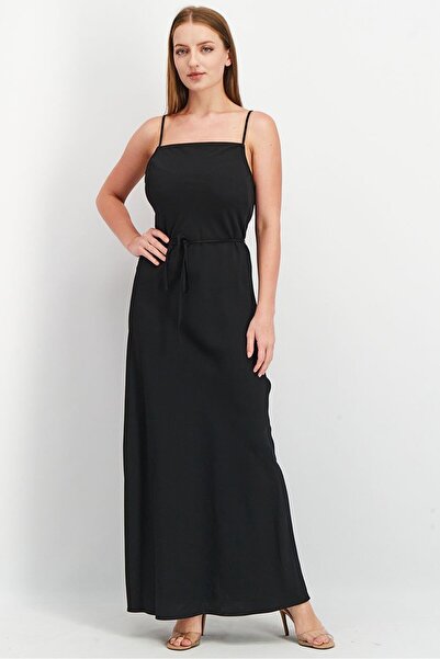 Calvin Klein فستان ماكسي سادة للنساء، أسود