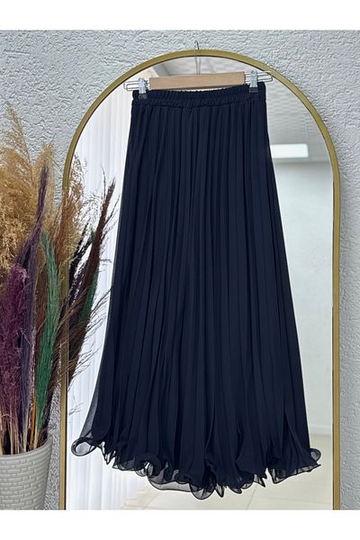 MİHRA STORE Mirora Misineli Chiffon Skirt-Bn8613 Navy Blue