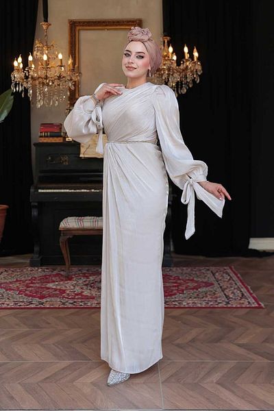 N.S NEVA STYLE Βραδινό φόρεμα Hijab με λεπτομέρεια από πέτρα 50193TAS