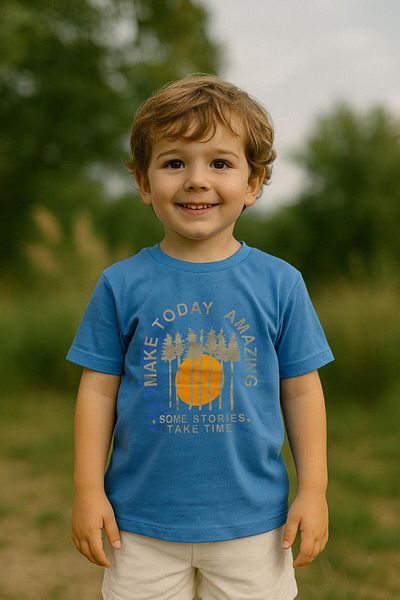 LUESS Tricou cu mânecă scurtă imprimat 100% bumbac pentru băiat - albastru (3-4 ani 8-9 ani)