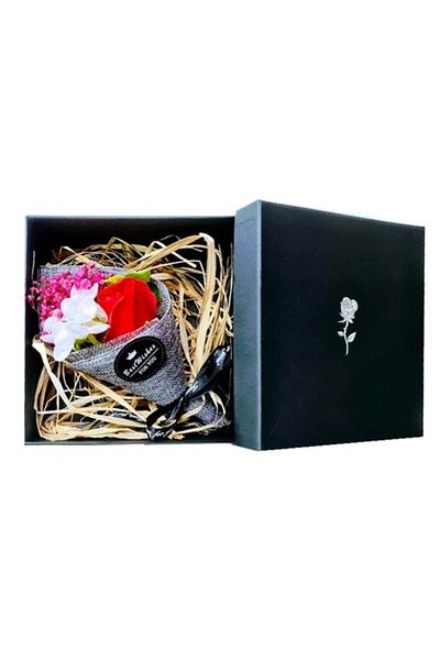 OEM Soap Flower Bouquet in Gift Box, Red and White