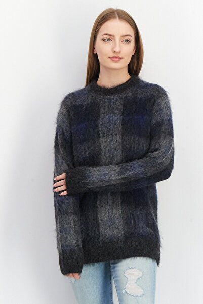 Stefanel Women Round Neck Textured Sweater, Blue