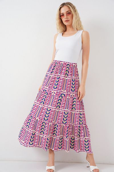 Bigdart Women's Patterned Long Skirt 8053 - Fuchsia