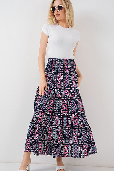 Bigdart Women's Patterned Long Skirt 8053 - Navy Blue