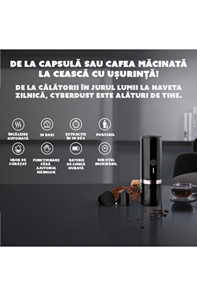 CYBERDUST Minipresso CYBERDUST, Green Portable Espresso Machine, Compatible with Ground Coffee and Universal Capsules B