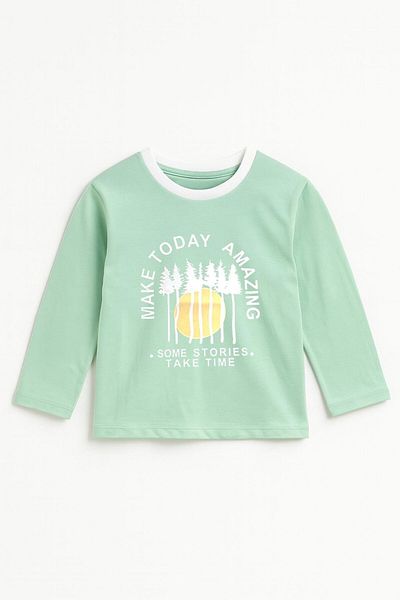 LUESS Tricou cu mânecă lungă imprimat 100% bumbac pentru băiat - mentă (3-4 ani 8-9 ani)