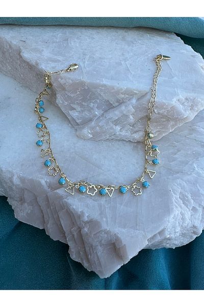NFS BUTİK Blue Zircon Stone Charm 316L Steel Ysx Anklet